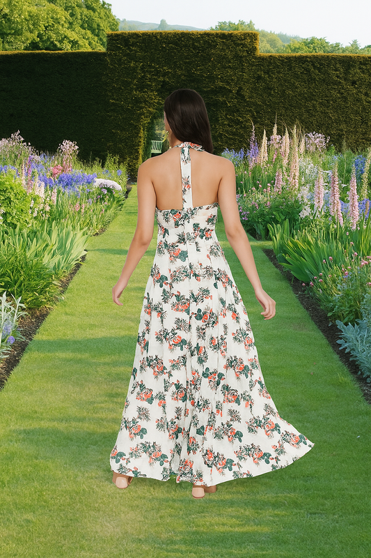 Cream Floral Maxi Dress - Butter crepe
