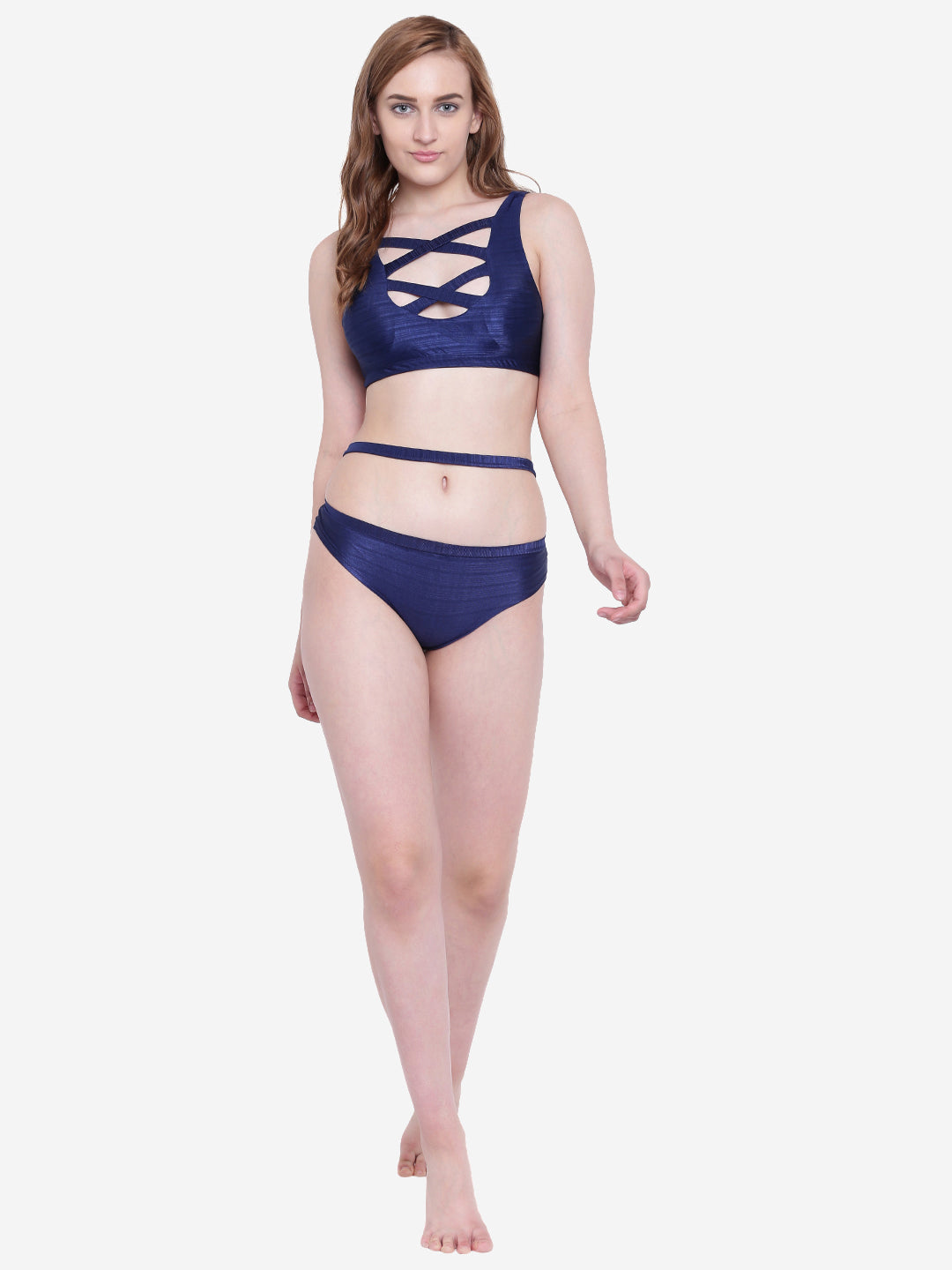Padded Textured Criss Cross Two Piece Bikini Swimwuit (Set of 2)
