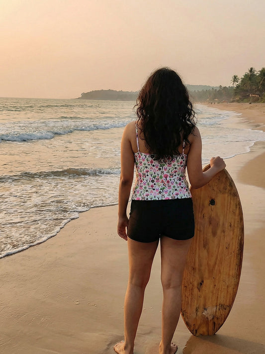 Padded Digital Print Adjustable Top and Shorts Bikini Swimwuit (Set of 2)