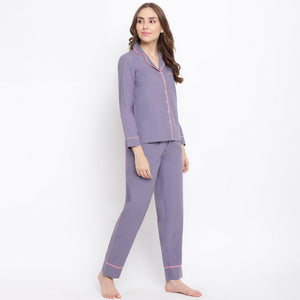 La Intimo Solid Grey Pyjama & Shirt Set