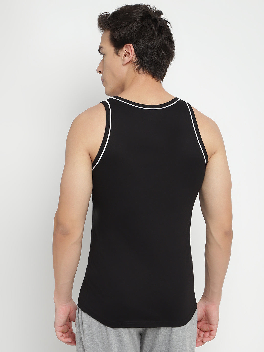Three men's gym vests by La Intimo in a multipack, showcasing comfortable and stylish innerwear ideal for workouts and casual wear.