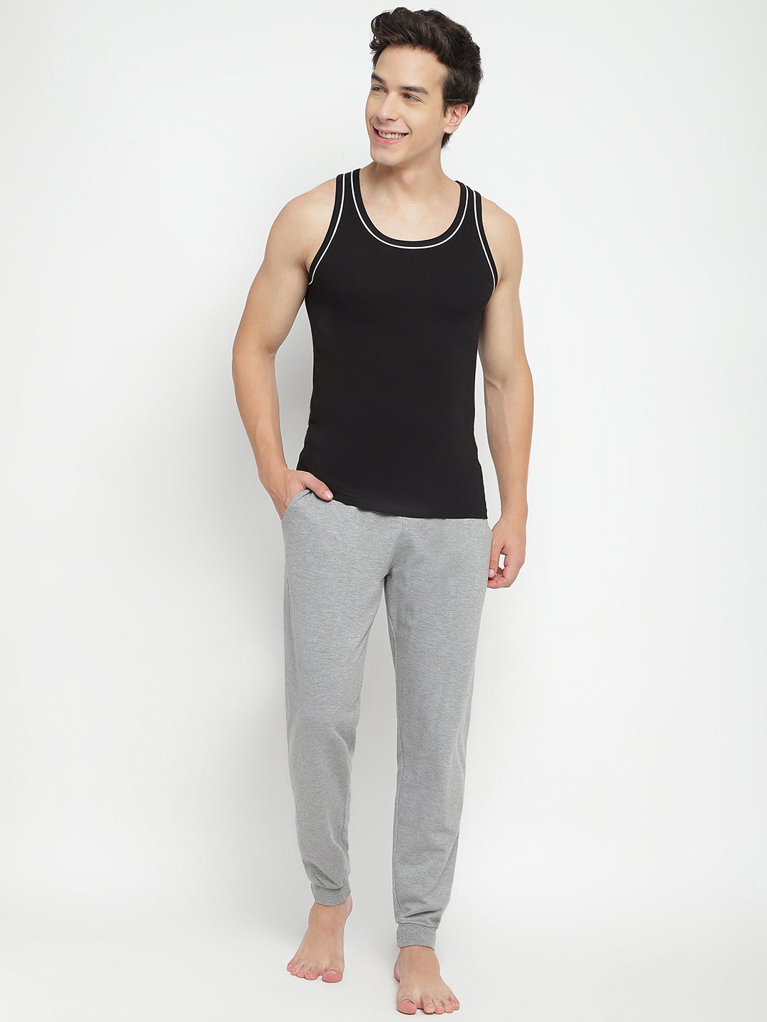 Three men's gym vests by La Intimo in a multipack, showcasing comfortable and stylish innerwear ideal for workouts and casual wear.