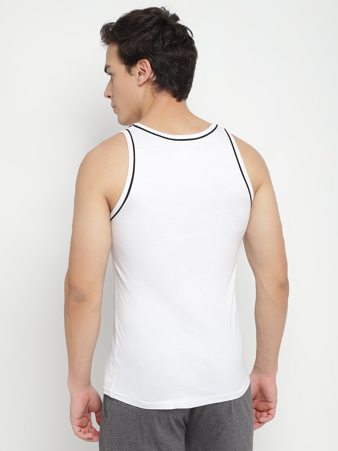 Three men's gym vests by La Intimo in a multipack, showcasing comfortable and stylish innerwear ideal for workouts and casual wear.