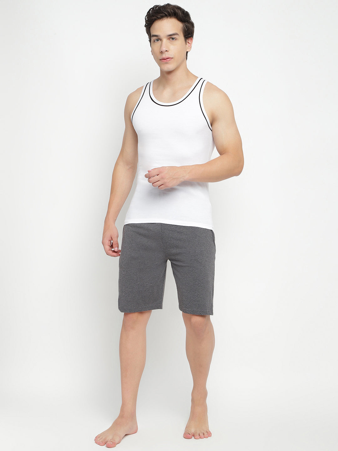 Three men's gym vests by La Intimo in a multipack, showcasing comfortable and stylish innerwear ideal for workouts and casual wear.