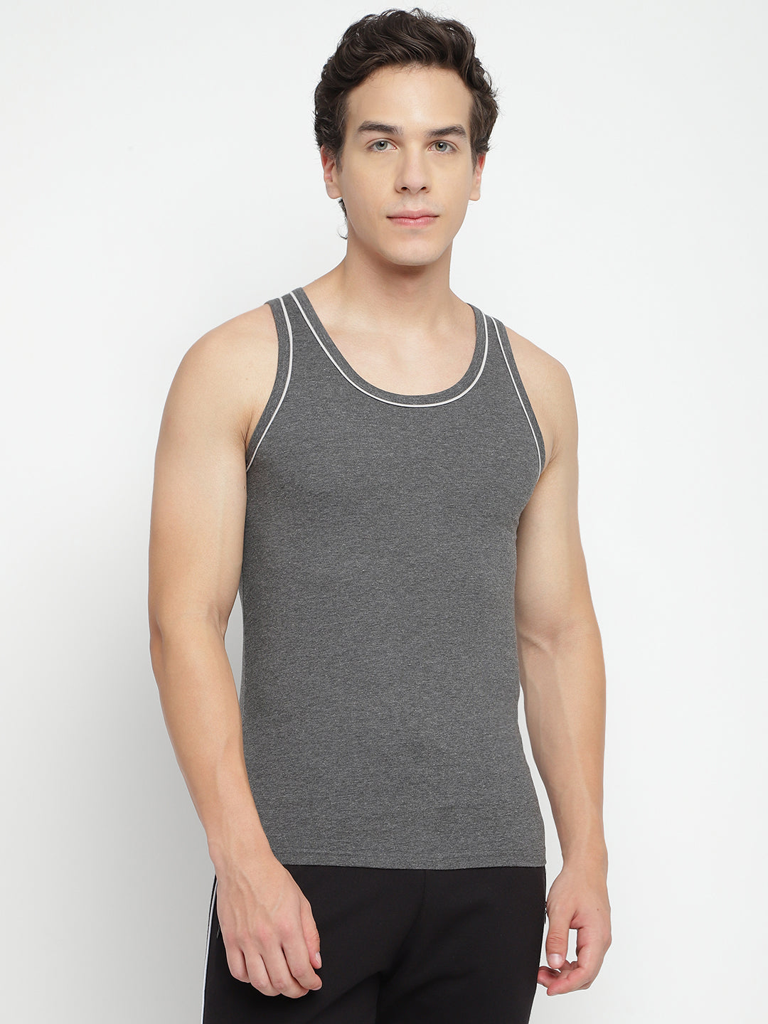 Two men's gym vests by La Intimo in a multipack, showcasing comfortable and stylish innerwear ideal for workouts and casual wear.