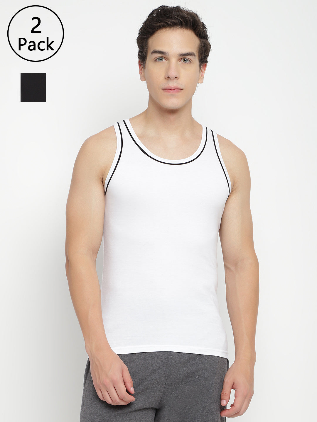 Two men's gym vests by La Intimo in a multipack, showcasing comfortable and stylish innerwear ideal for workouts and casual wear.