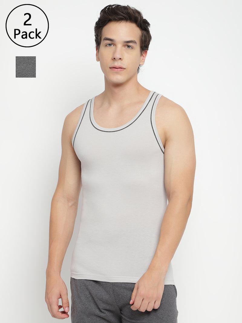 Two men's gym vests by La Intimo in a multipack, showcasing comfortable and stylish innerwear ideal for workouts and casual wear.