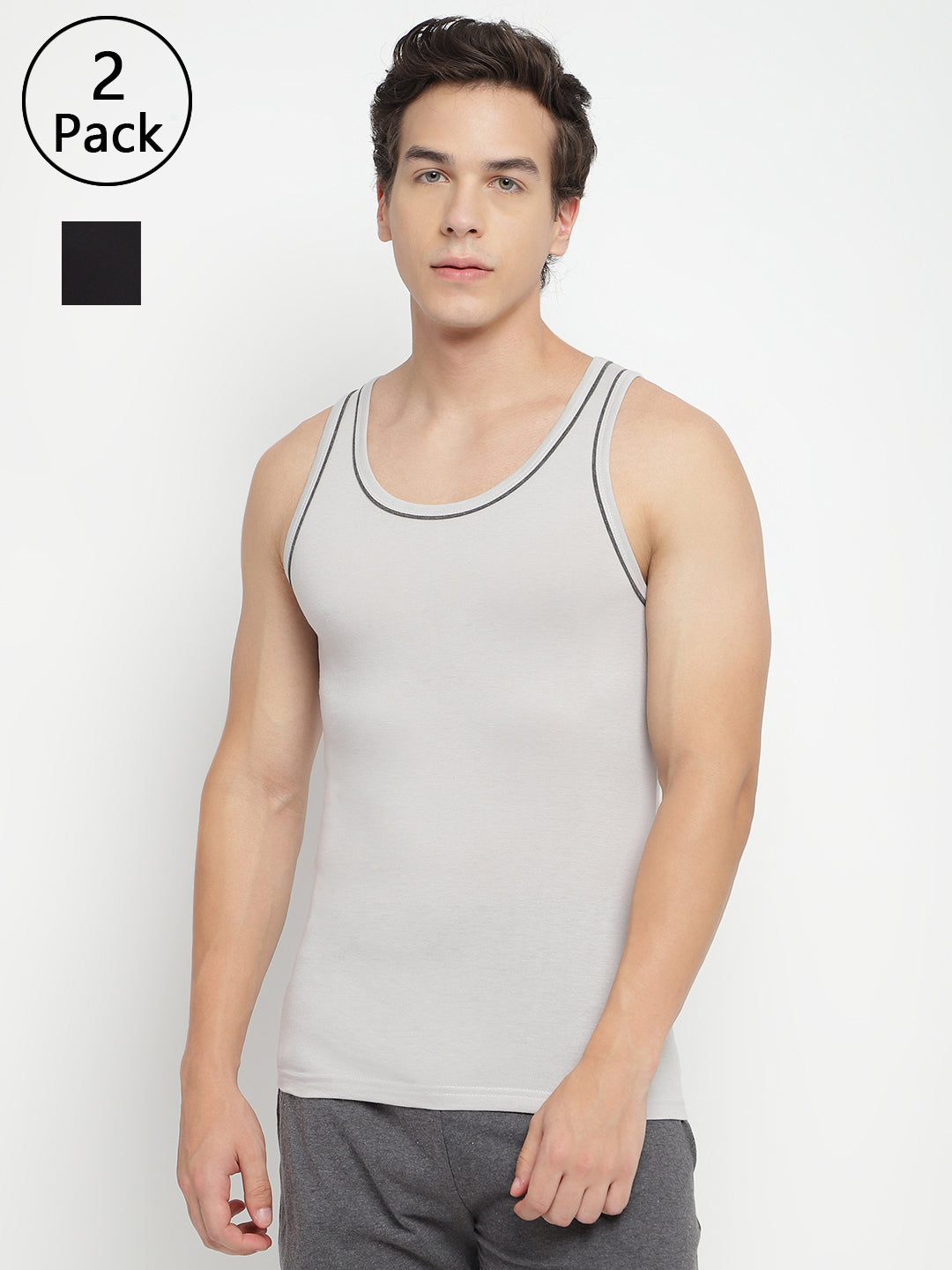 Two men's gym vests by La Intimo in a multipack, showcasing comfortable and stylish innerwear ideal for workouts and casual wear.