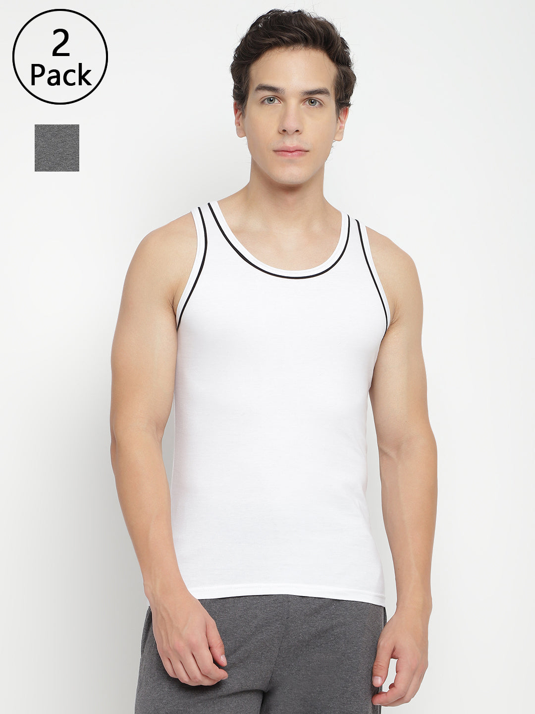 Two men's gym vests by La Intimo in a multipack, showcasing comfortable and stylish innerwear ideal for workouts and casual wear.