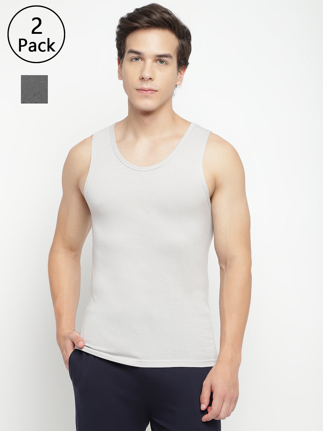 Pack of 2 La Intimo men's tank tops – comfortable, breathable, and stylish innerwear for daily wear and gym use.