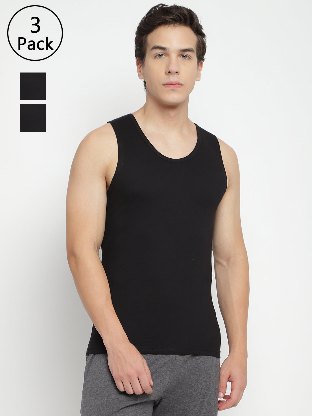 Pack of 3 La Intimo men's tank tops – premium innerwear vests offering comfort, breathability, and durability for daily wear and workouts.