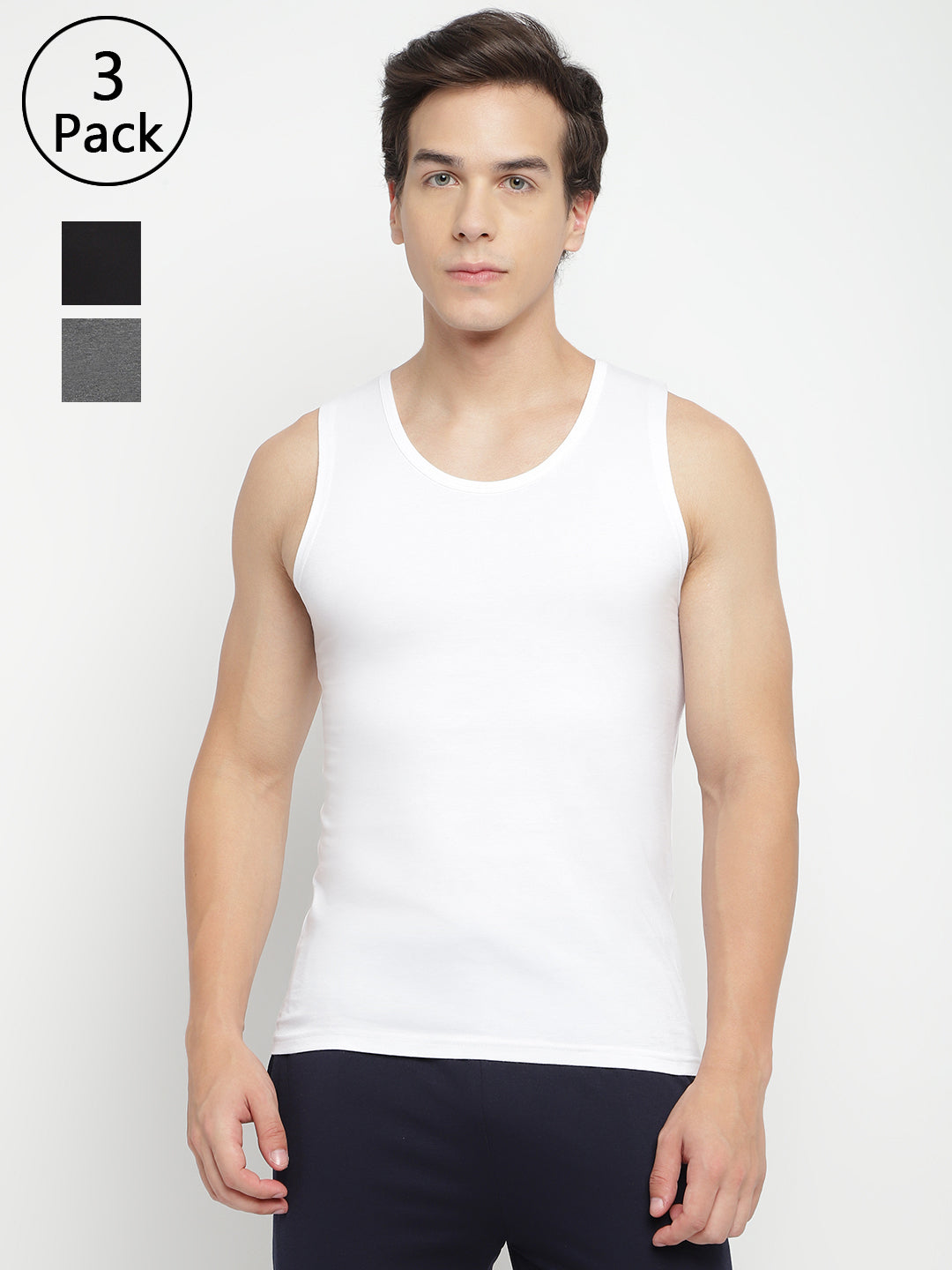 Pack of 3 La Intimo men's tank tops – premium innerwear vests offering comfort, breathability, and durability for daily wear and workouts.