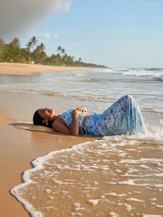 Padded Halter Neck Floral Print Tankini Swimsuit Long Sarong (Set of 3)