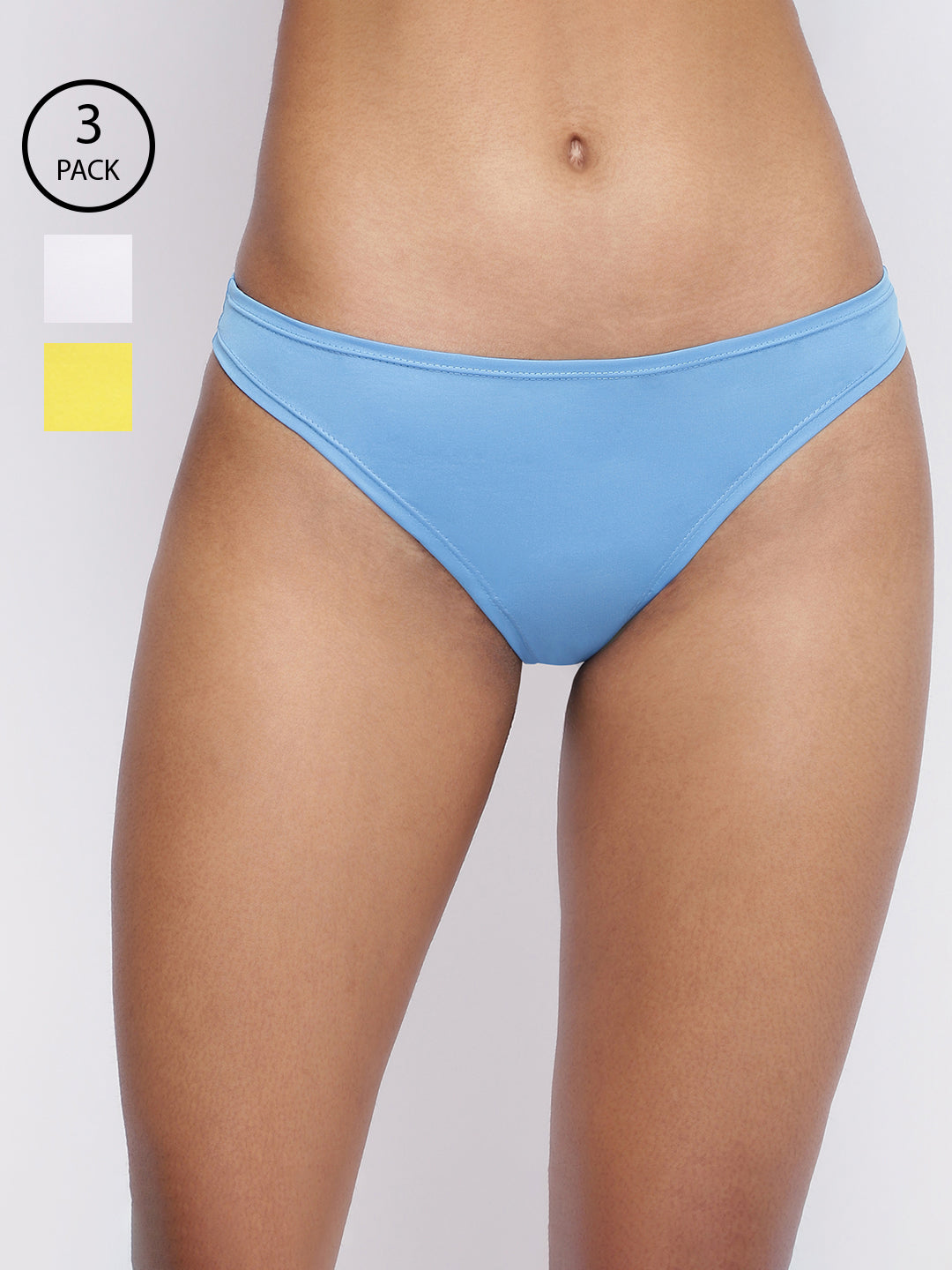 BASIICS by La Intimo women's pack of 3 semi-seamless thong panties offering a smooth fit and comfortable everyday wear.