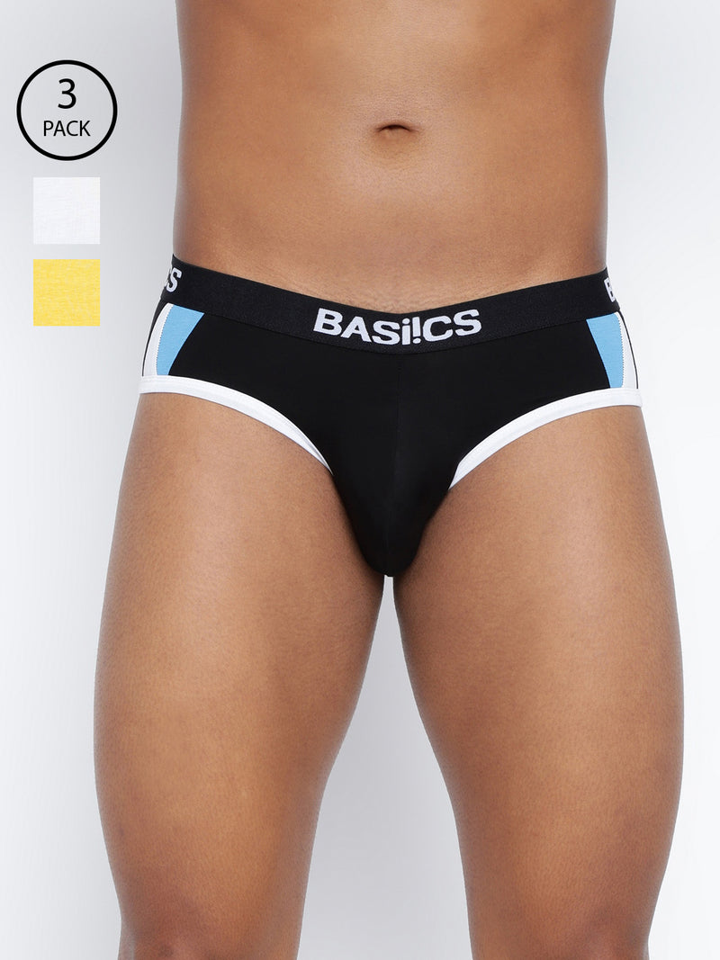 Pack of 3 men's innerwear briefs from BASIICS by La Intimo, featuring a standard core design for comfort and support. Available in a multi-pack for everyday wear.