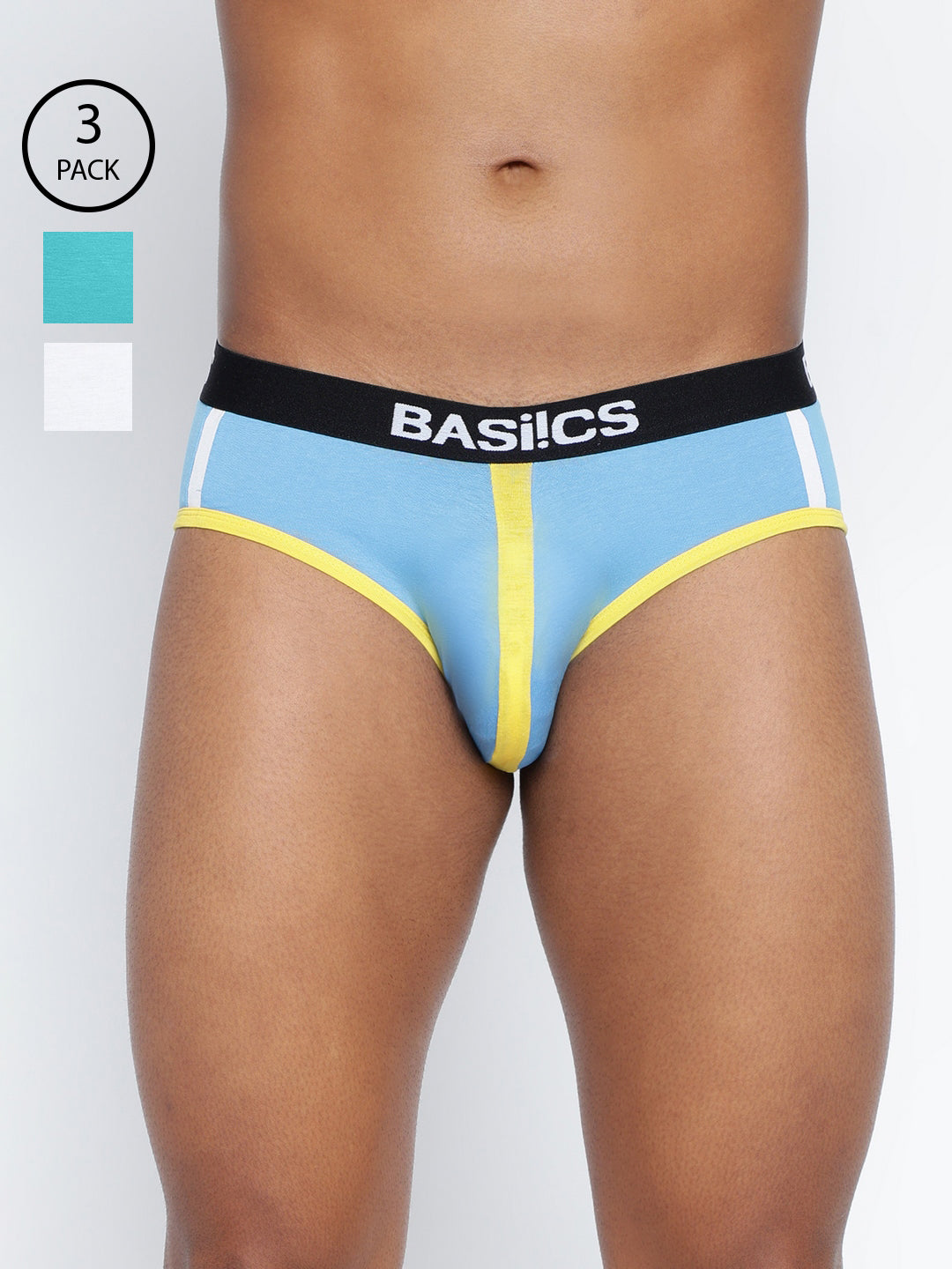 Pack of 3 men's standard core briefs from BASIICS by La Intimo, designed for comfort and support in everyday wear.