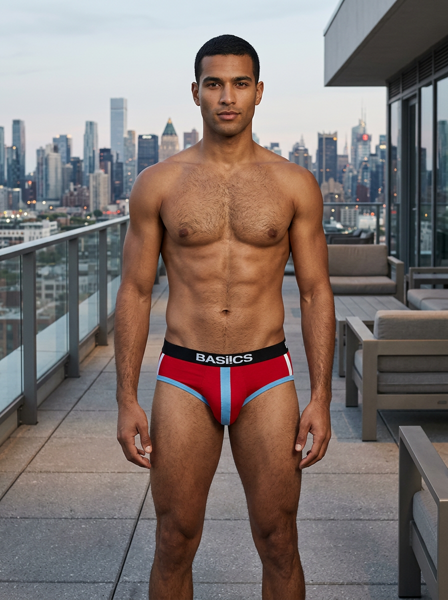 Men's Contrast Stripe Cotton Brief - Retro Style BASIICS
