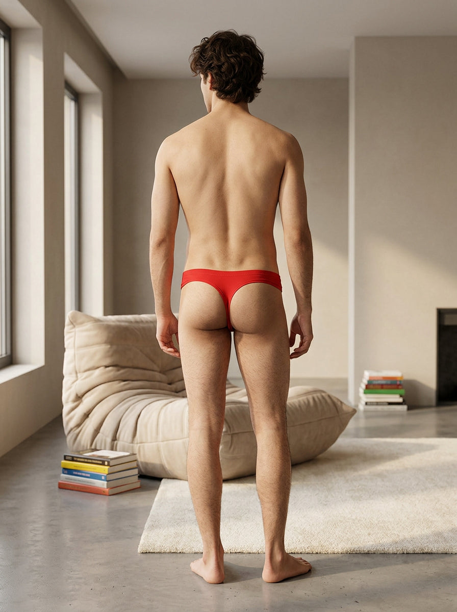 Men's Low Waist Semi Seamless Thong - Flash Red