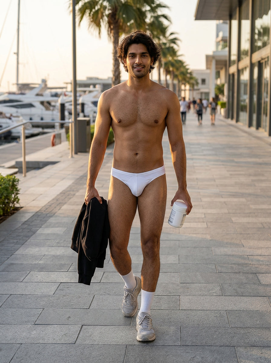 Men's Low Waist Semi Seamless Thong - Flash White