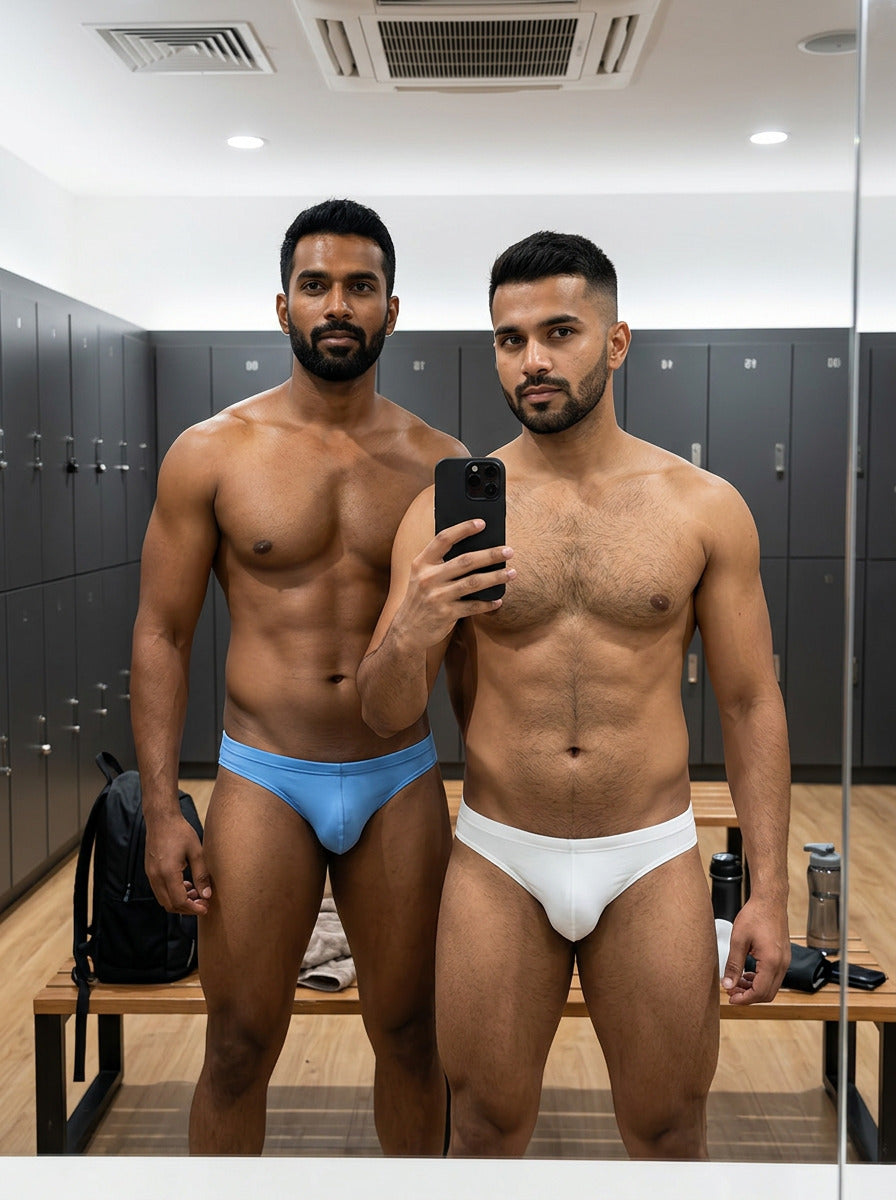 Men's Low Waist Semi Seamless Thong - Flash (Pack of 2) - Blue, White