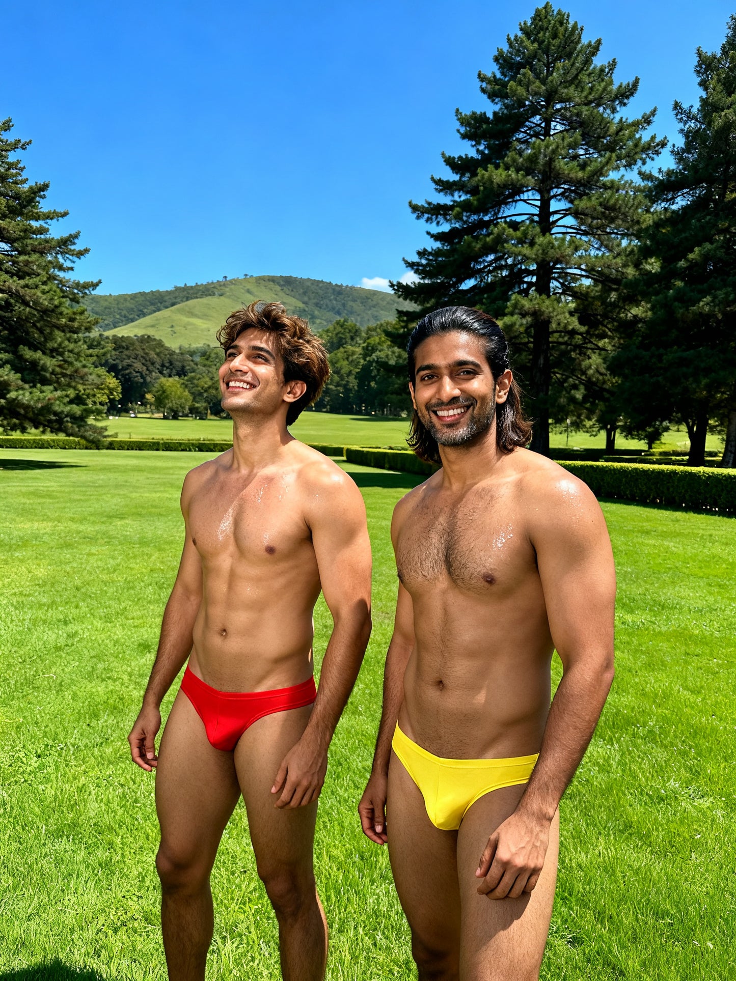 Men's Low Waist Semi Seamless Thong - Flash (Pack of 2) - Red, Yellow