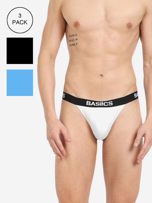 BASIICS by La Intimo Men's Thongs Pack of 3 - Comfortable, breathable, and seamless innerwear