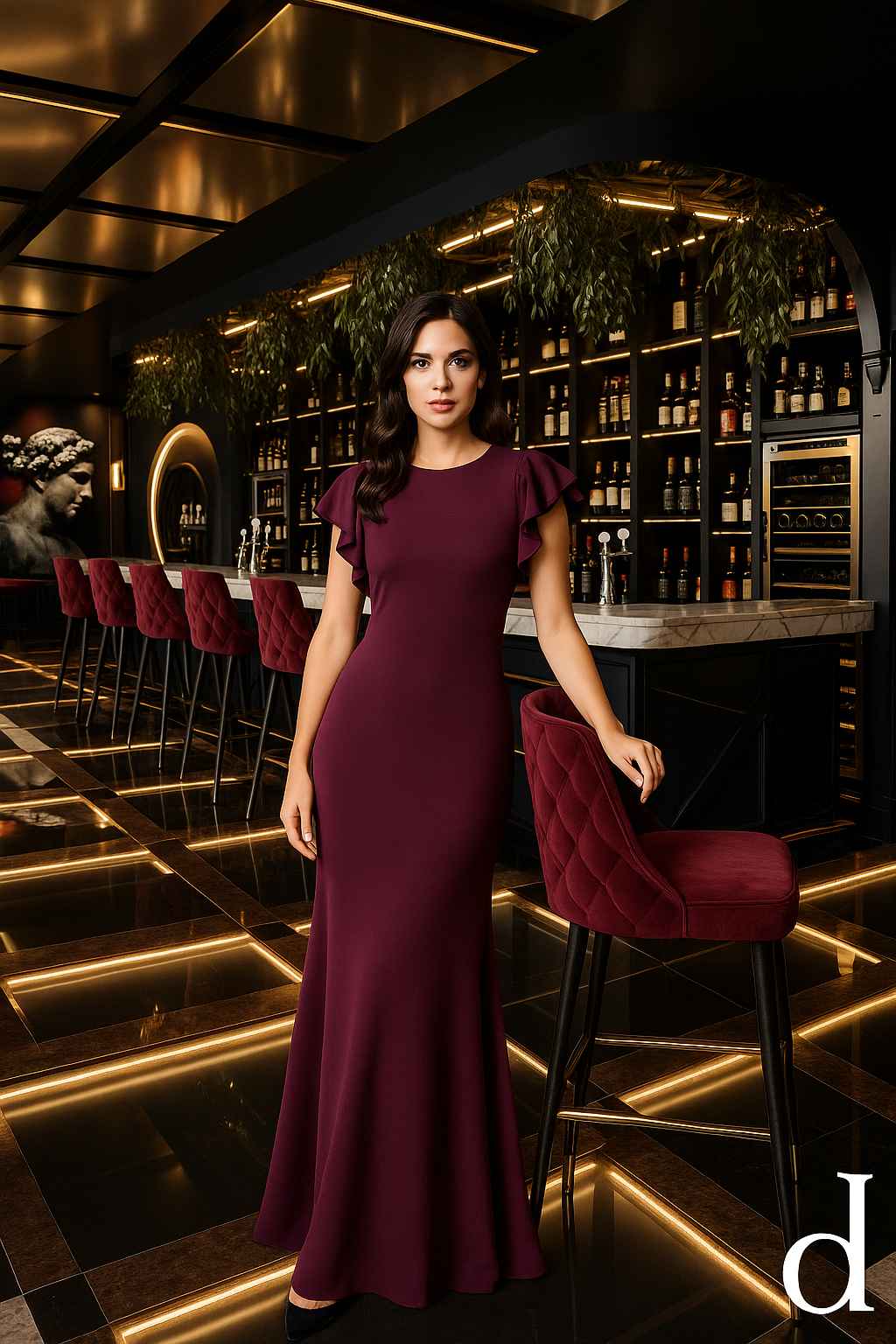 Armani Zurich Classic Charm Midi Dress - Wine