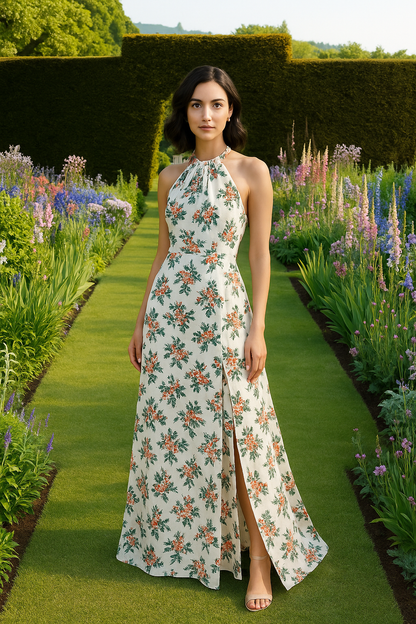 Cream Floral Maxi Dress - Butter crepe