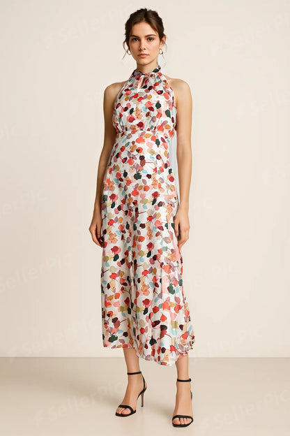 Beige Floral Maxi Dress - Butter crepe