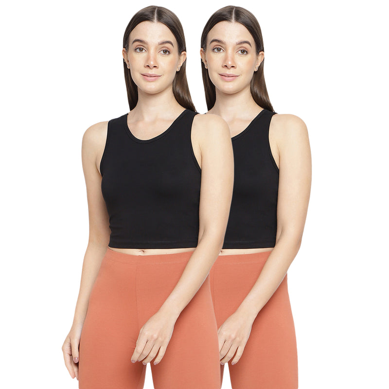 La Intimo Women's Cotton Solid Tank Top Pack of 2 | Inner Camisole for Women LICAM010B