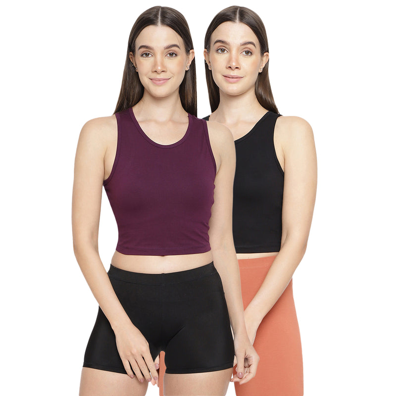 La Intimo Women's Cotton Solid Tank Top Pack of 2 | Inner Camisole for Women LICAM010B