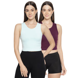 La Intimo Women's Cotton Solid Tank Top Pack of 2 | Inner Camisole for Women LICAM010B