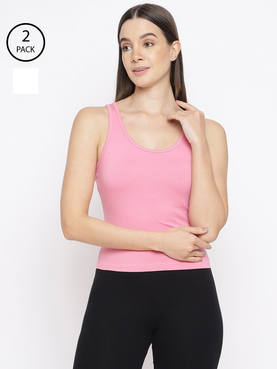 Pack of 2 women's tank top camisoles by La Intimo, offering comfort and versatility for daily wear.