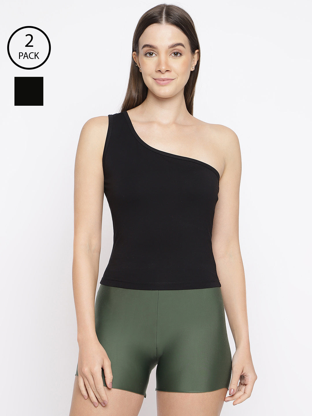 Pack of 2 women's one-shoulder camisole tank tops by La Intimo, combining style and comfort for everyday wear.