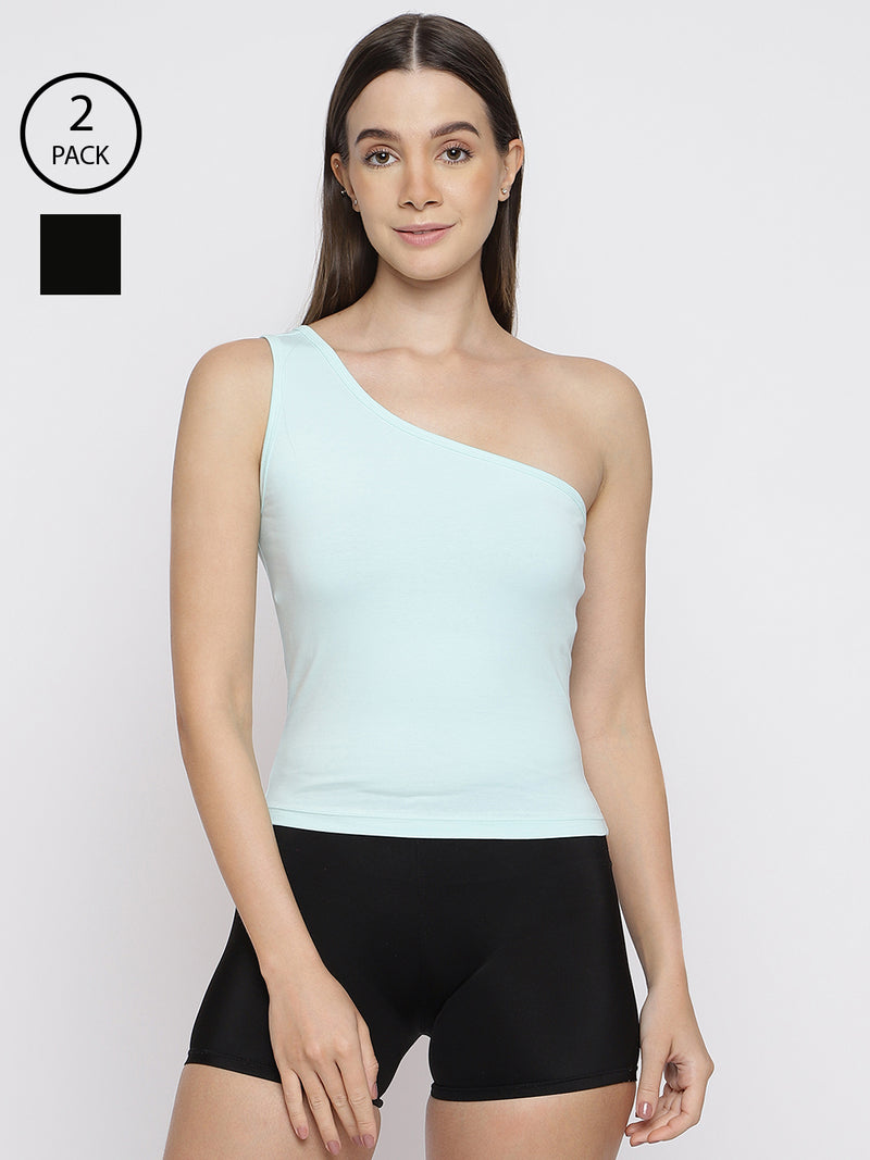 Pack of 2 women's one-shoulder camisole tank tops by La Intimo, combining style and comfort for everyday wear.