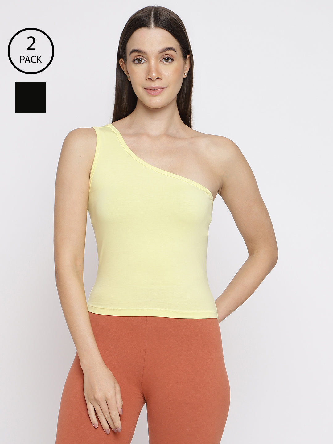 Pack of 2 women's one-shoulder camisole tank tops by La Intimo, combining style and comfort for everyday wear.