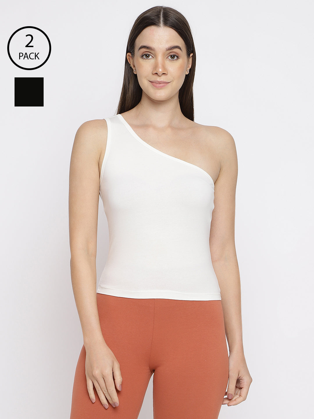 Pack of 2 women's one-shoulder camisole tank tops by La Intimo, combining style and comfort for everyday wear.