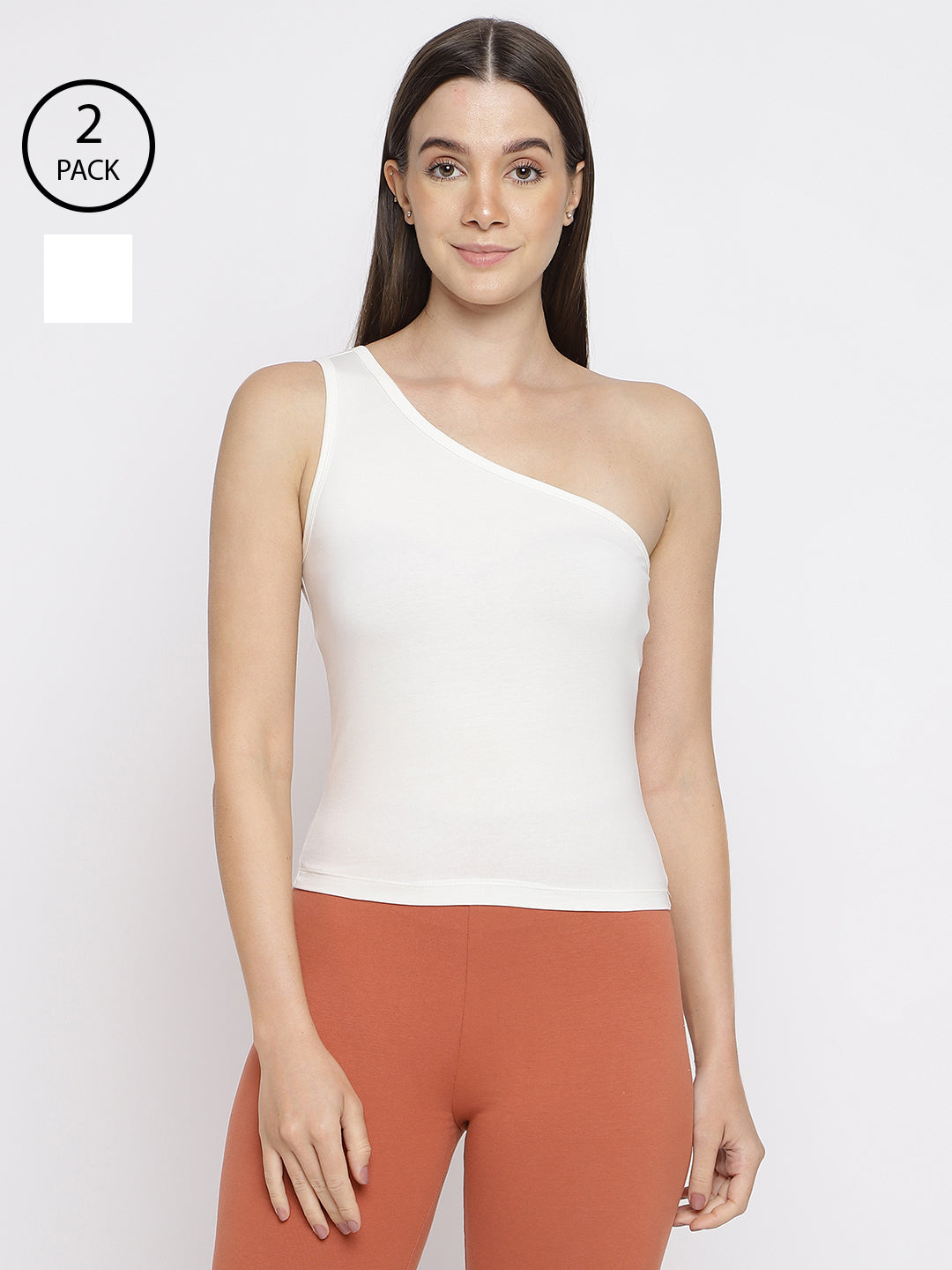 Pack of 2 women's one-shoulder camisole tank tops by La Intimo, combining style and comfort for everyday wear.