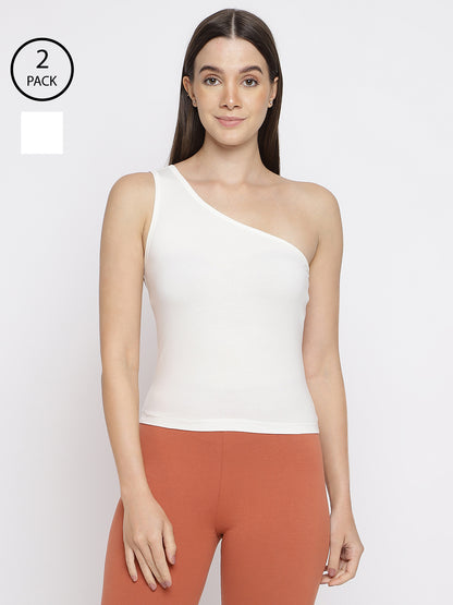Pack of 2 women's one-shoulder camisole tank tops by La Intimo, combining style and comfort for everyday wear.