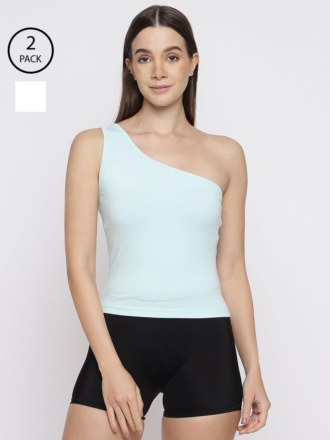 Pack of 2 women's one-shoulder camisole tank tops by La Intimo, combining style and comfort for everyday wear.