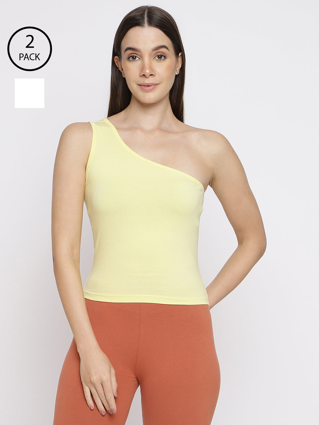 Pack of 2 women's one-shoulder camisole tank tops by La Intimo, combining style and comfort for everyday wear.