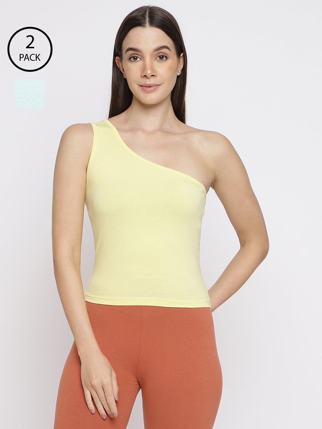 Pack of 2 women's one-shoulder camisole tank tops by La Intimo, combining style and comfort for everyday wear.