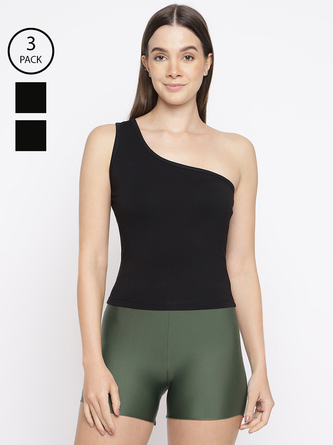 Women's one-shoulder camisole tank tops in a pack of 3 by La Intimo, designed for comfort and style.