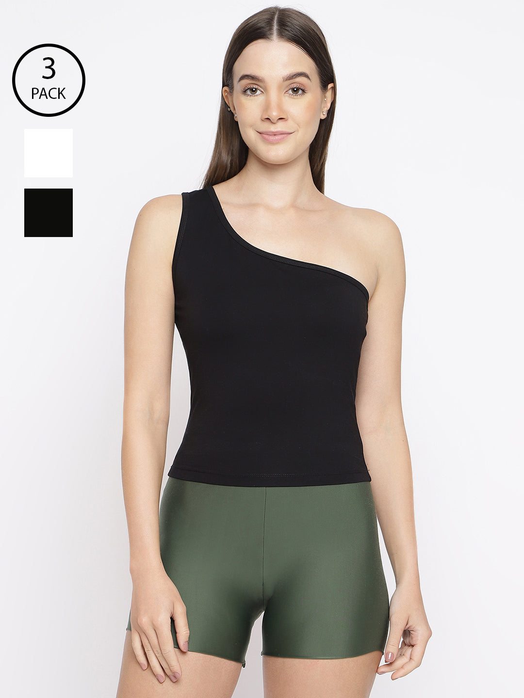 Women's one-shoulder camisole tank tops in a pack of 3 by La Intimo, designed for comfort and style.