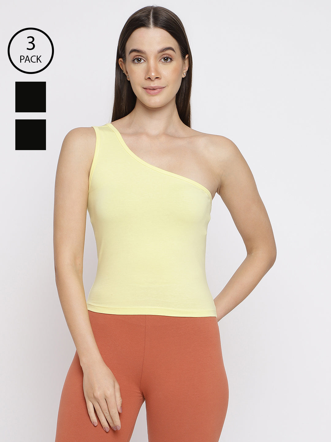 Women's one-shoulder camisole tank tops in a pack of 3 by La Intimo, designed for comfort and style.