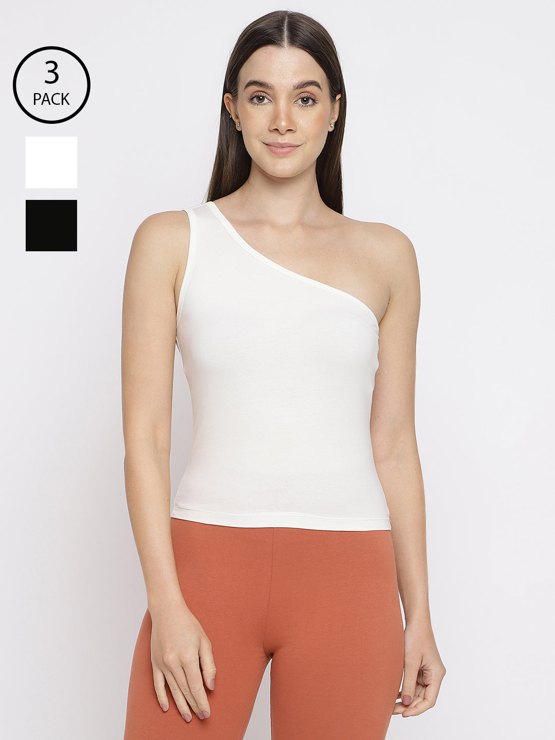 Women's one-shoulder camisole tank tops in a pack of 3 by La Intimo, designed for comfort and style.