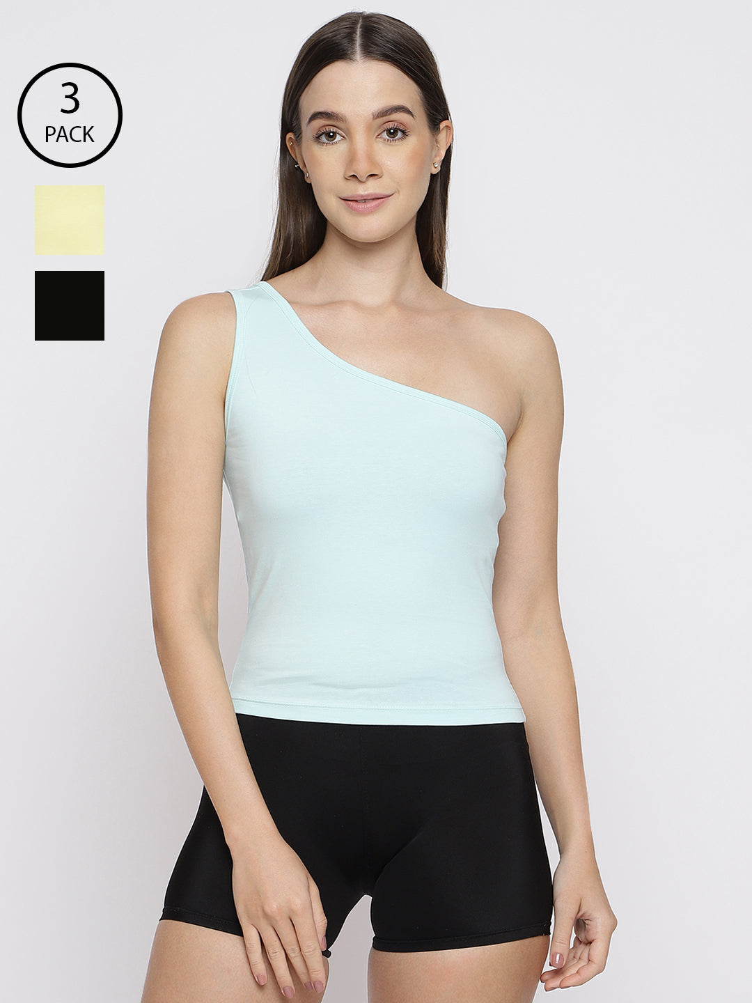 Women's one-shoulder camisole tank tops in a pack of 3 by La Intimo, designed for comfort and style.