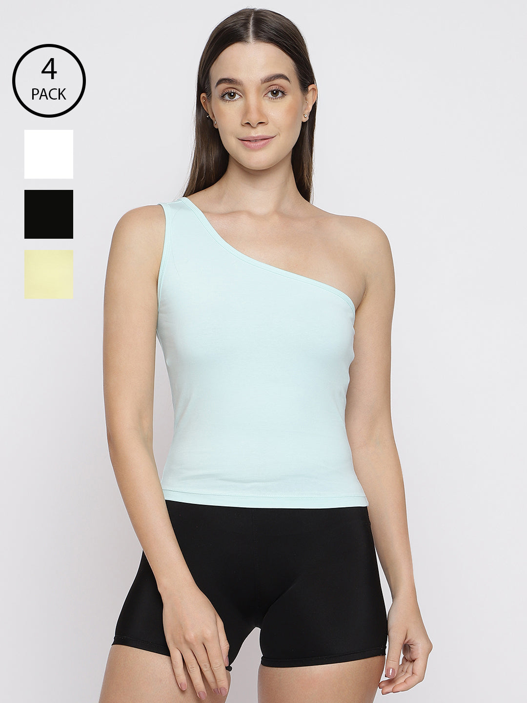 Pack of 4 women's one shoulder camisoles by La Intimo, designed for comfort and stylish layering.