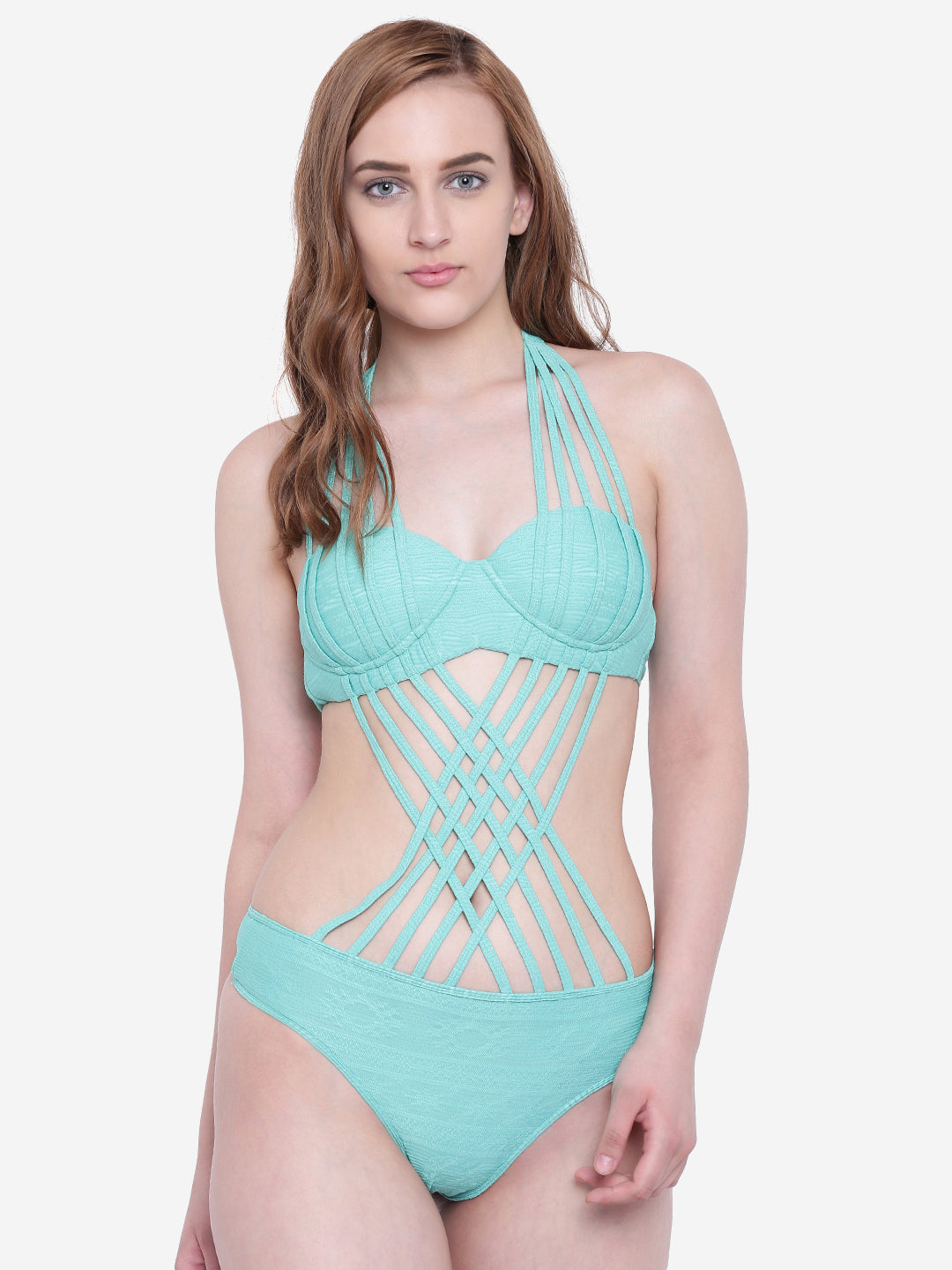 La Intimo Women's Luxury Liquidate Halter Neck Monokini with Thongs, offering a stylish and comfortable beachwear design, available in a single pack.