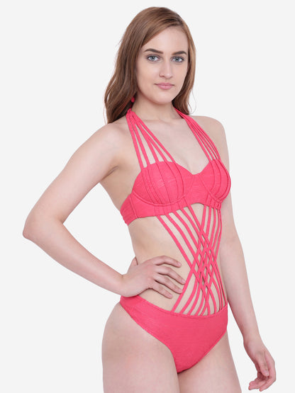 La Intimo Women's Luxury Liquidate Halter Neck Monokini with Thongs, offering a stylish and comfortable beachwear design, available in a single pack.